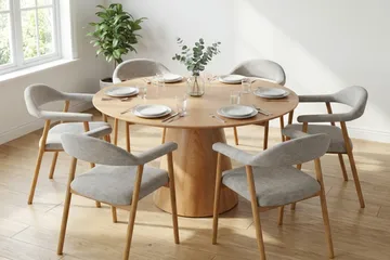 Siena spisegruppe rund 150 cm eik med 4 Ronja spisestoler - Sand/eik - Møbler - Bord - Spisegruppe