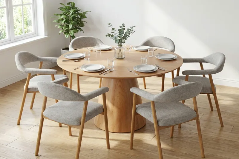 Siena spisegruppe rund 150 cm eik med 4 Ronja spisestoler - Sand/eik - Møbler - Bord - Spisegruppe