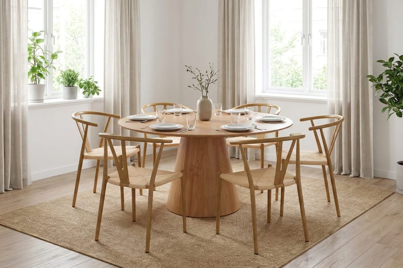 Siena spisegruppe rund 150 cm eik med 6 Elysia spisestoler - Eik - Møbler - Bord - Spisegruppe