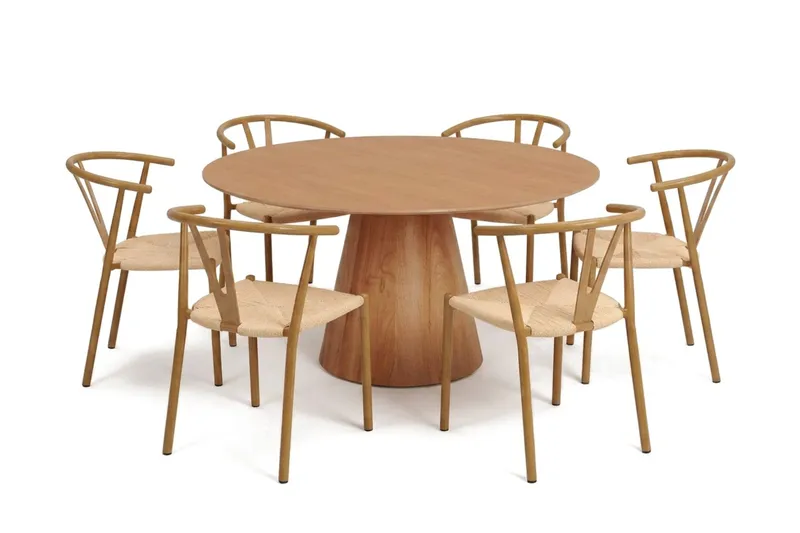 Siena spisegruppe rund 150 cm eik med 6 Elysia spisestoler, Eik