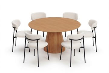Siena spisegruppe rund 150 cm eik med 6 Lucy spisestoler - Eik - Møbler - Bord - Spisegruppe
