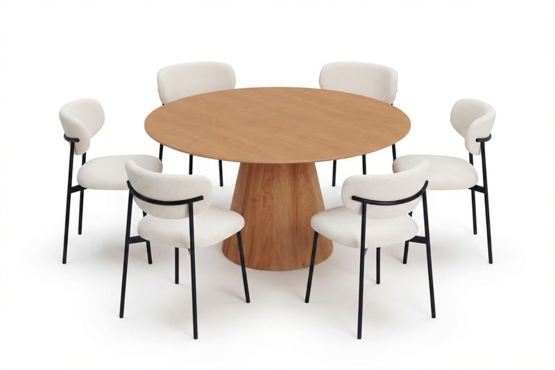 Siena spisegruppe rund 150 cm eik med 6 Lucy spisestoler, Eik
