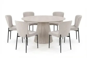 Siena spisegruppe rund 150 cm hvitlasert med 6 Elsie spisestoler