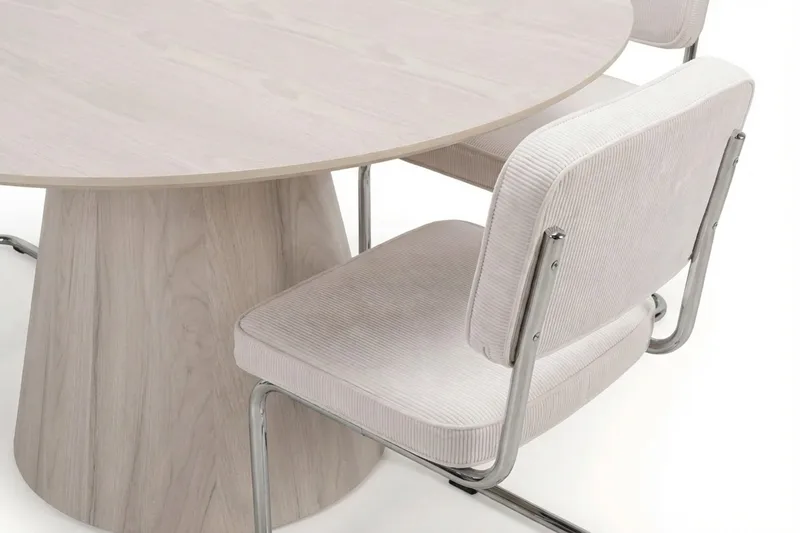 Siena spisegruppe rund 150 cm hvitlasert med 6 Milva spisestoler - Hvitlasert/Beige/krom - Møbler - Bord - Spisegruppe