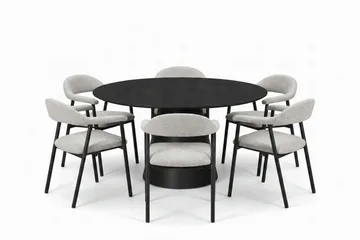 Siena spisegruppe rund 150 cm svart med 4 Ronja spisestoler - Beige/svart - Møbler - Bord - Spisegruppe