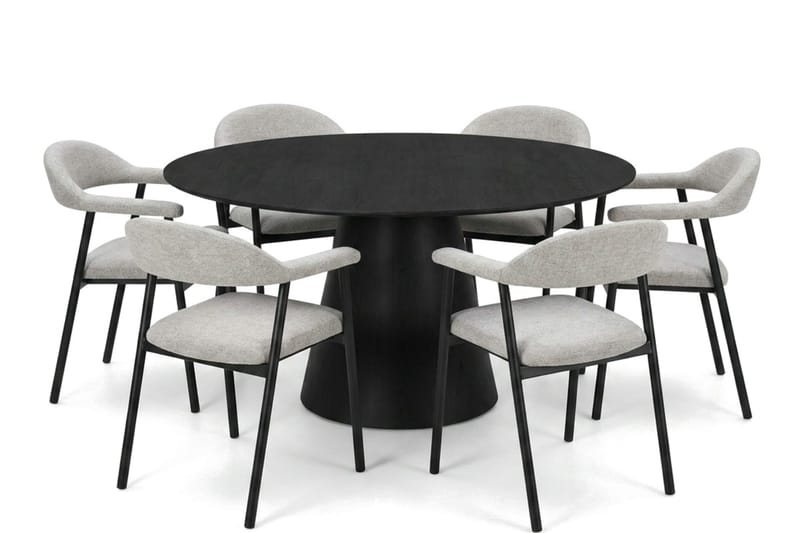 Siena spisegruppe rund 150 cm svart med 4 Ronja spisestoler - Beige/svart - Møbler - Bord - Spisegruppe