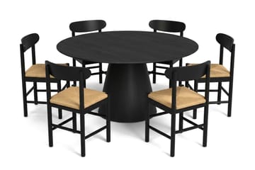 Siena spisegruppe rund 150 cm svart med 6 Malte spisestoler - Møbler - Bord - Spisegruppe