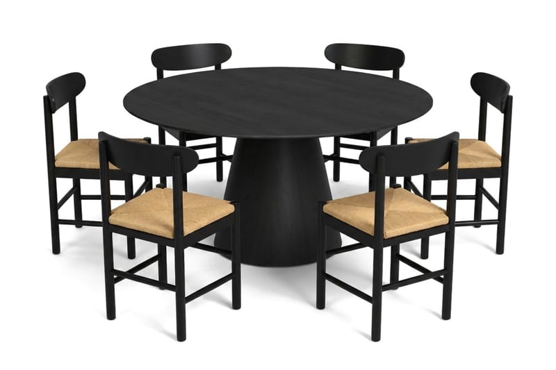 Siena spisegruppe rund 150 cm svart med 6 Malte spisestoler - Møbler - Bord - Spisegruppe