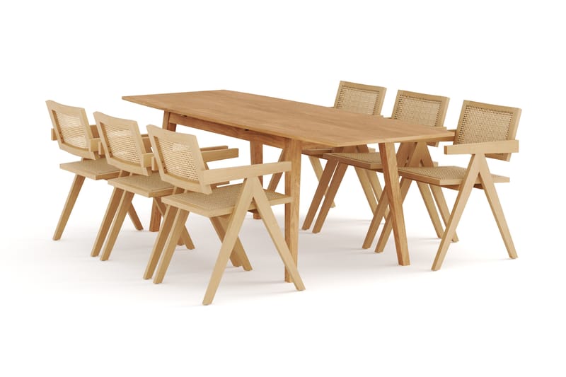 Spisebord Barke Forlengningsbart 180-230 cm med 6 Spisestole - Brun - Spisegruppe
