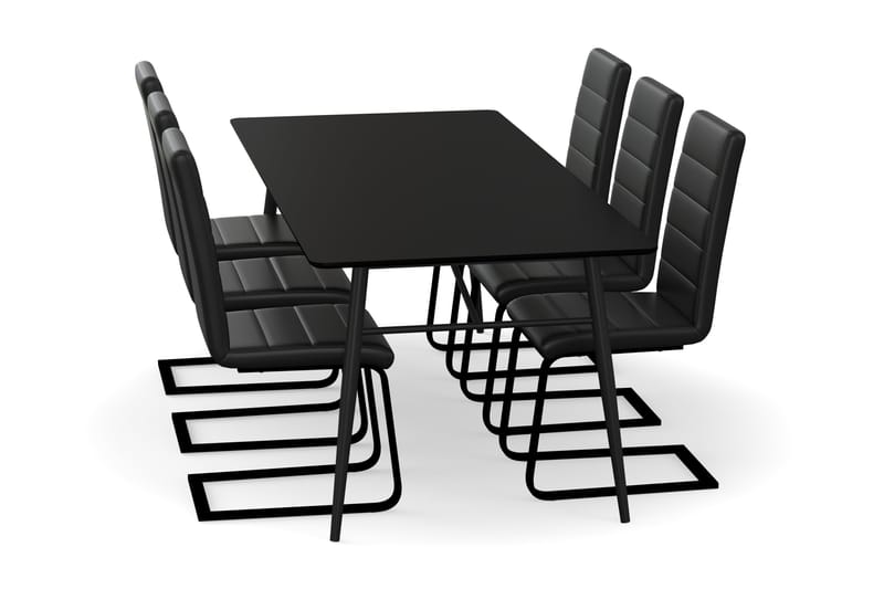 Spisebord Breyawna 200 cm med 6 stk Jack Spisestol Kunstlær - Beige|Svart - Spisegruppe