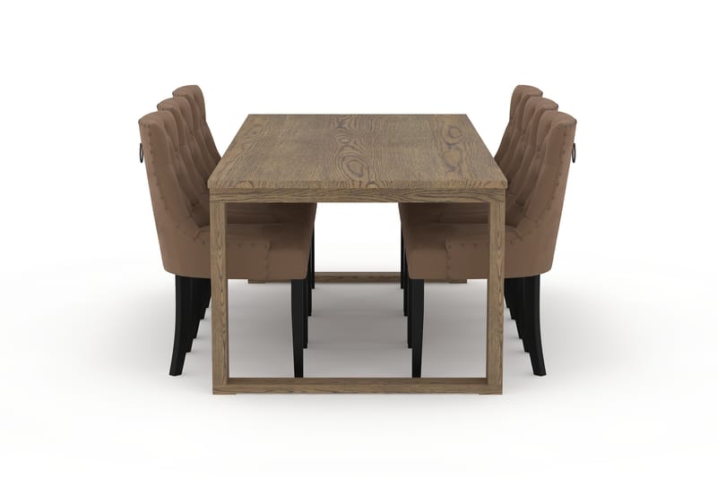 Spisebord Ginette 220 cm med 6 Kjøkkenstoler Ophelia - Brun - Spisegruppe