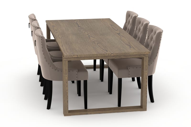 Spisebord Ginette 220 cm med 6 Kjøkkenstoler Ophelia - Brun - Spisegruppe
