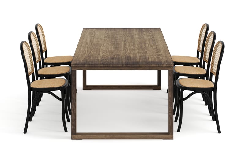 Spisebord Ginette 220 cm med 6 Spisestoler Degors - Brun - Spisegruppe