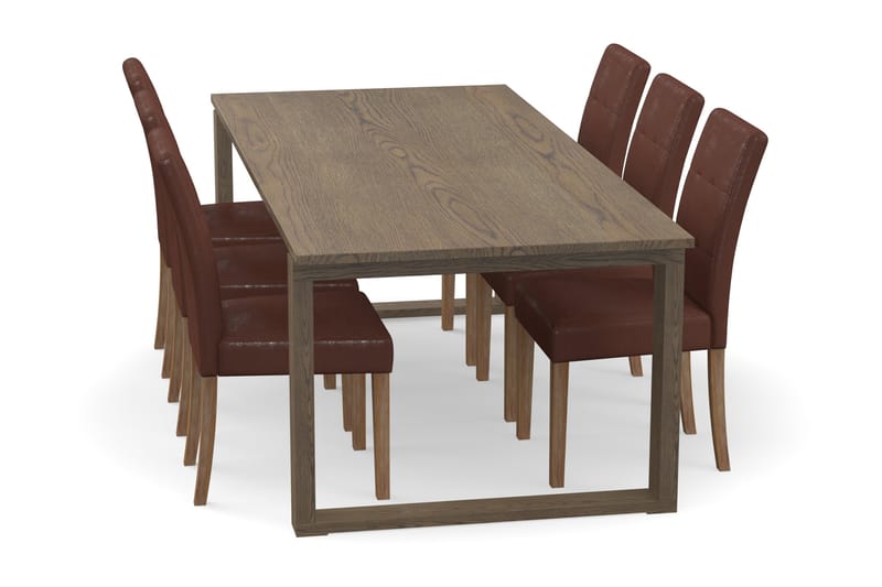 Spisebord Ginette 220 cm med 6 Spisestoler Omki - Brun - Spisegruppe
