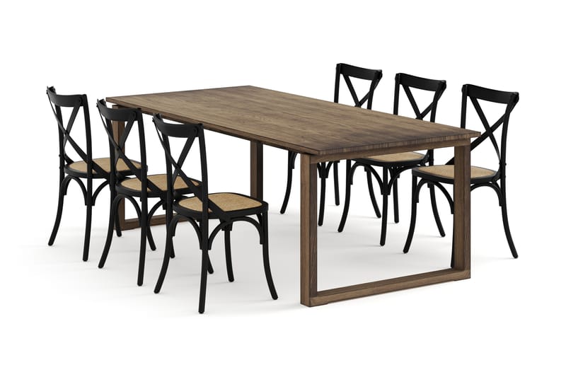 Spisebord Ginette 220 cm med 6 Spisestoler Prumerland - Brun - Spisegruppe