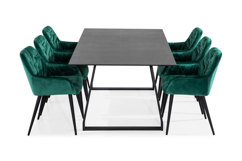 Spisebord Kaj 200 cm med 6 Giovanni Stoler Fløyel - Svart - Spisegruppe
