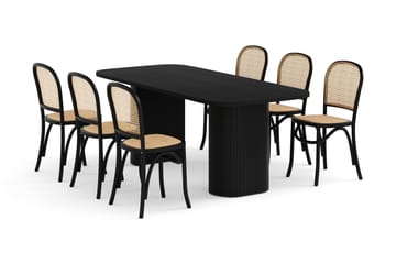 Spisebord Kopparbo 200 cm med 6 Spisestoler Degors - Svart - Møbler - Bord - Spisegruppe