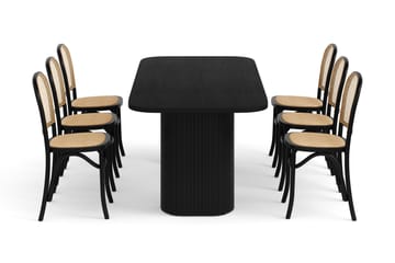 Spisebord Kopparbo 200 cm med 6 Spisestoler Degors - Svart - Møbler - Bord - Spisegruppe