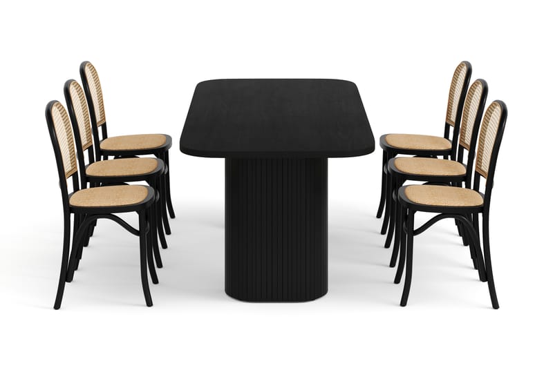 Spisebord Kopparbo 200 cm med 6 Spisestoler Degors - Svart - Møbler - Bord - Spisegruppe
