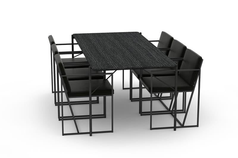 Spisebord Leeling 200 cm med 6 Kjøkkenstoler Treni Fløyel - Svart - Spisegruppe