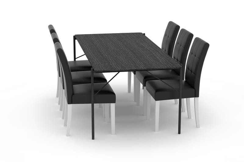 Spisebord Leeling 200 cm med 6 Spisestoler Leo Kunstlær - Svart - Spisegruppe