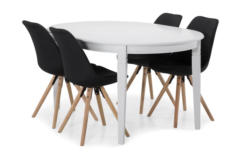 Spisebord Lowisa med 4 Anton stoler - Hvit|Mørkgrå - Spisegruppe