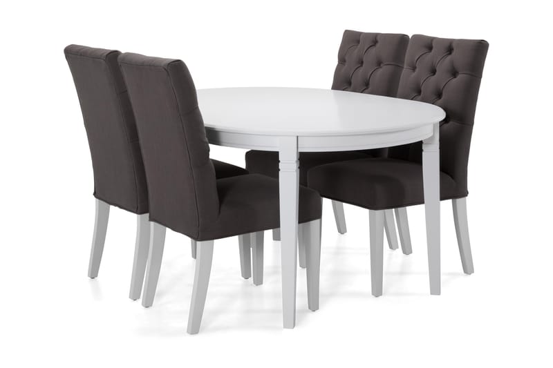 Spisebord Lowisa med 4 Emmie stoler - Hvit|Mørkgrå - Spisegruppe