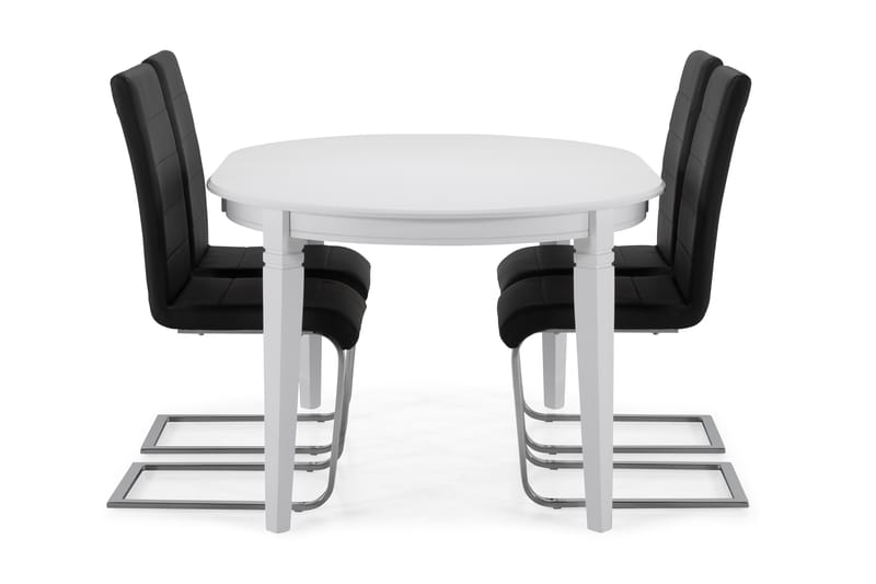 Spisebord Lowisa med 4 Jack stoler - Hvit|Svart|Krom - Spisegruppe