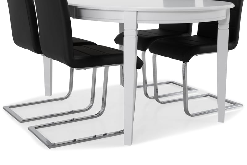 Spisebord Lowisa med 4 Jack stoler - Hvit|Svart|Krom - Spisegruppe