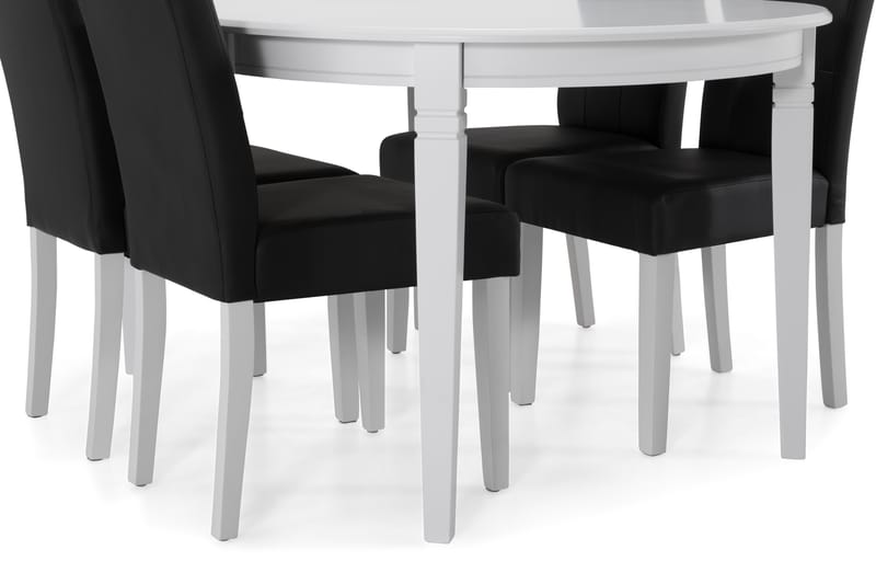 Spisebord Lowisa med 4 Leo stoler - Hvit|Svart PU - Spisegruppe