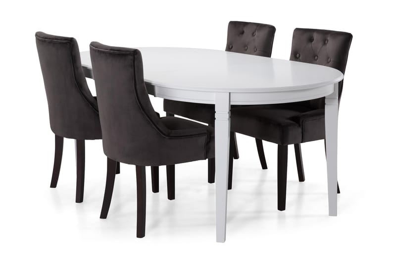 Spisebord Lowisa med 4 Ophelia Lenestoler - Mørkgrå|Fløyel - Spisegruppe