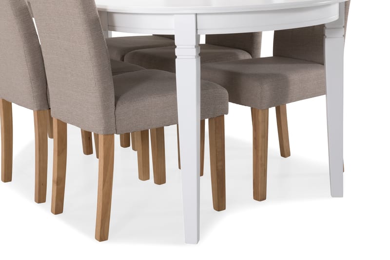 Spisebord Lowisa med 6 Leo stoler - Hvit|Beige|Eik - Spisegruppe