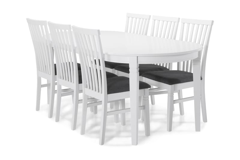 Spisebord Lowisa med 6 Lowisa stoler - Hvit|Grå - Spisegruppe