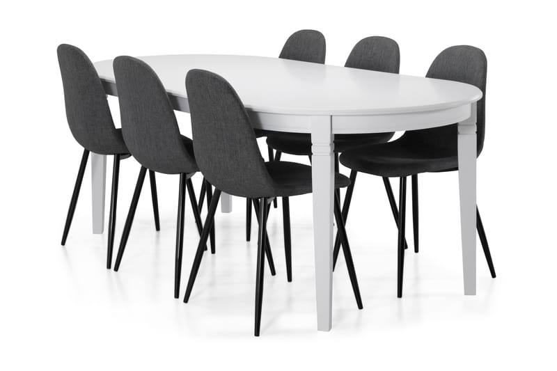 Spisebord Lowisa med 6 Naira stoler - Hvit|Grå|Svart - Spisegruppe