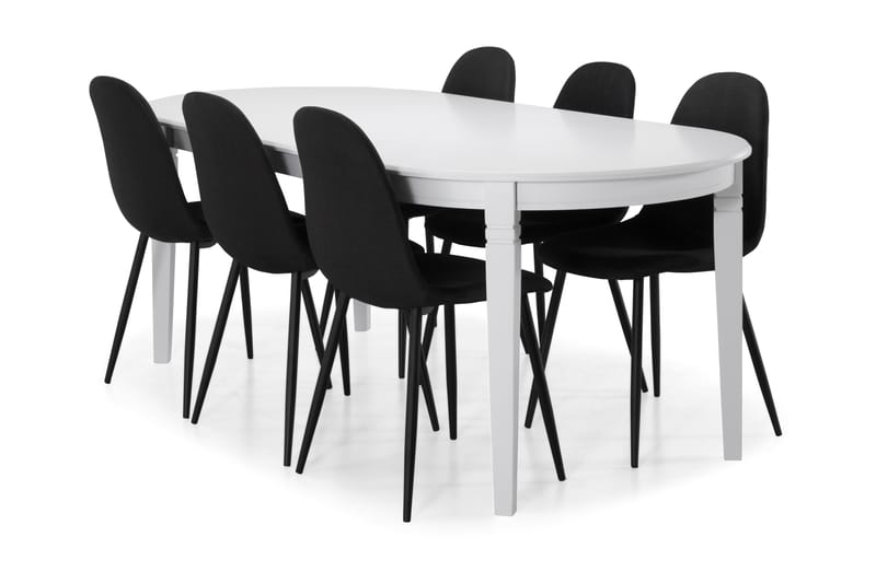 Spisebord Lowisa med 6 Naira stoler - Hvit|Svart - Spisegruppe