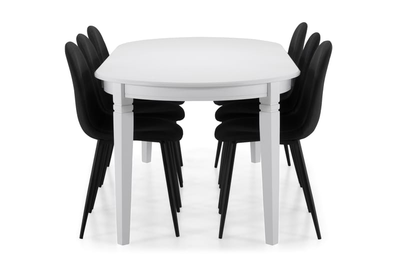 Spisebord Lowisa med 6 Naira stoler - Hvit|Svart - Spisegruppe
