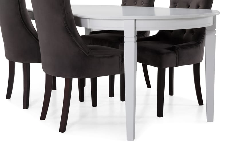 Spisebord Lowisa med 6 Ophelia Lenestoler - Hvit|Mørkgrå|Fløyel - Spisegruppe