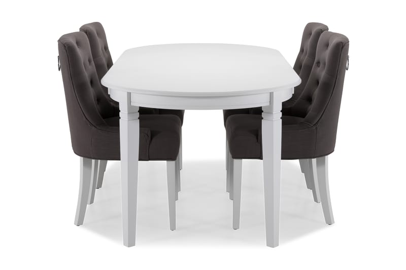 Spisebord Lowisa med 6 Ophelia stoler - Hvit|Mørkgrå - Spisegruppe