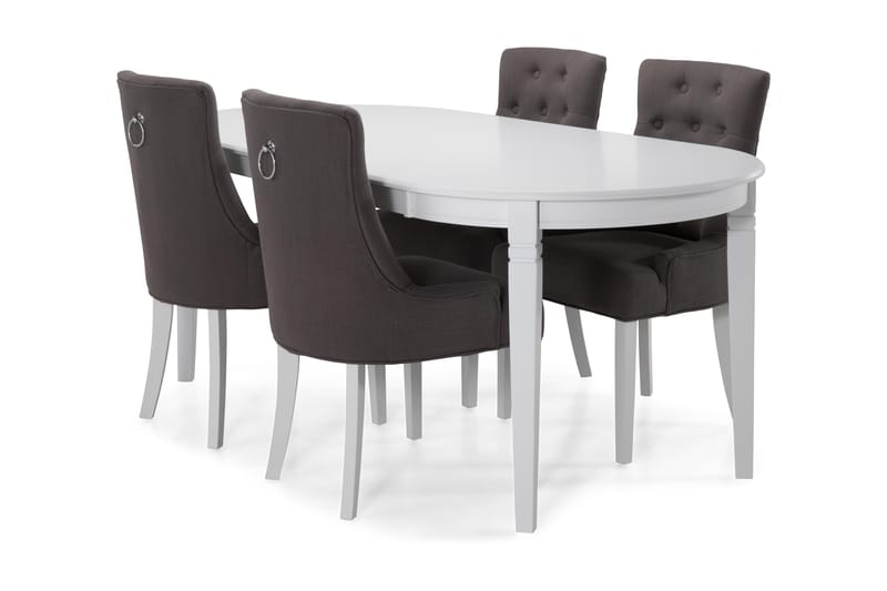 Spisebord Lowisa med 6 Ophelia stoler - Hvit|Mørkgrå - Spisegruppe
