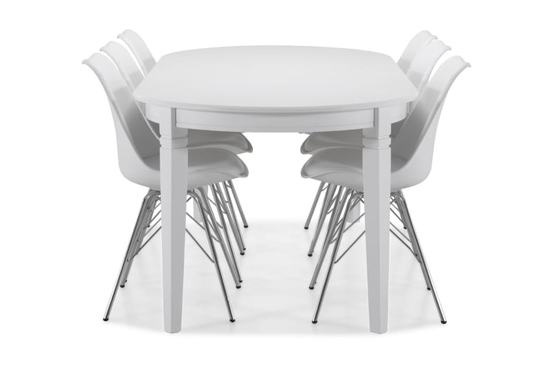 Spisebord Lowisa med 6 Scale stoler - Hvit|Krom - Spisegruppe