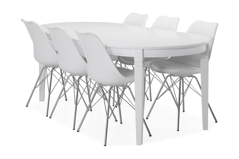 Spisebord Lowisa med 6 Scale stoler - Hvit|Krom - Spisegruppe