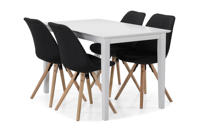 Spisebord Matilda med 4 Anton stoler - Hvit|Mørkgrå - Spisegruppe