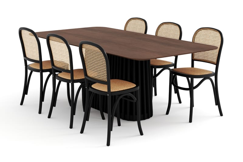 Spisebord Nessira 210 cm med 6 Spisestoler Degors - Brun/Svart - Spisegruppe