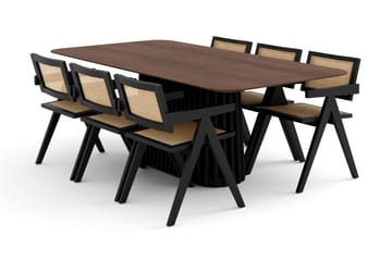 Spisebord Nessira 210 cm med 6 Spisestoler Saemde - Brun/Svart - Møbler - Bord - Spisegruppe