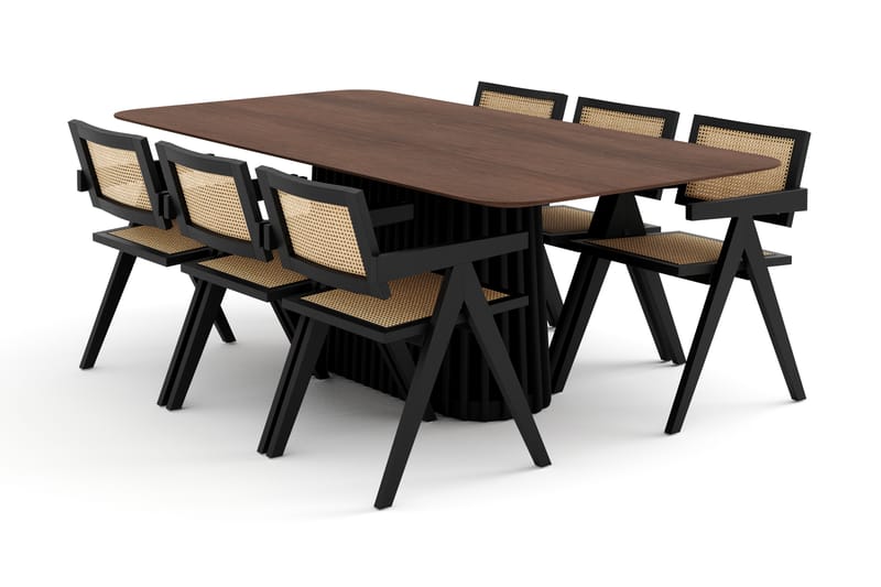 Spisebord Nessira 210 cm med 6 Spisestoler Saemde - Brun/Svart - Spisegruppe