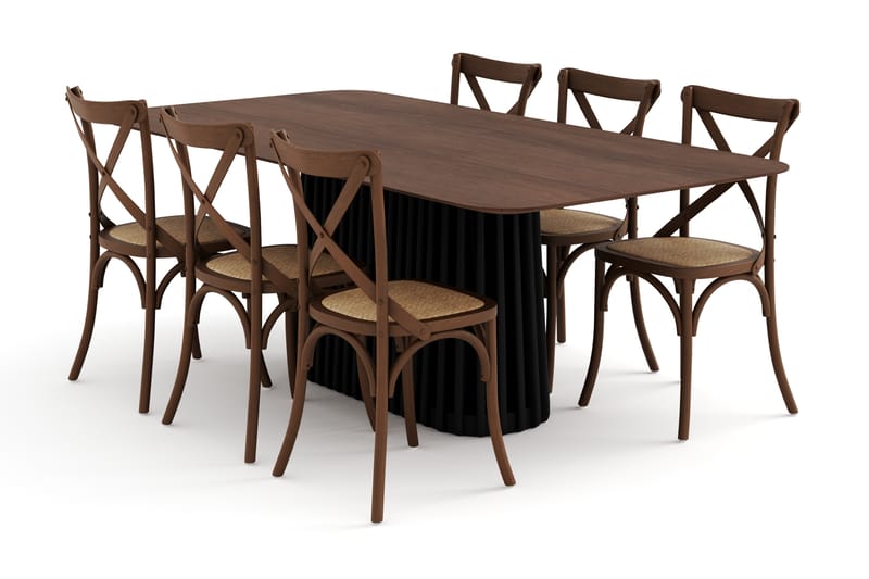 Spisebord Nessira 210 cm med 6 Spisestoler Prumerland - Brun/Svart - Møbler - Bord - Spisegruppe