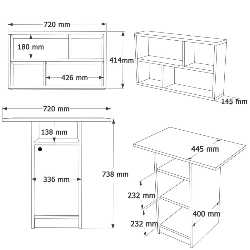 Spisebord- og vegghylle-sett (2 deler) Hanah Home Nord (72 x 73,8 x 44,5 cm) Hvit eik - Hvit og eik - Møbler - Bord - Spisegruppe
