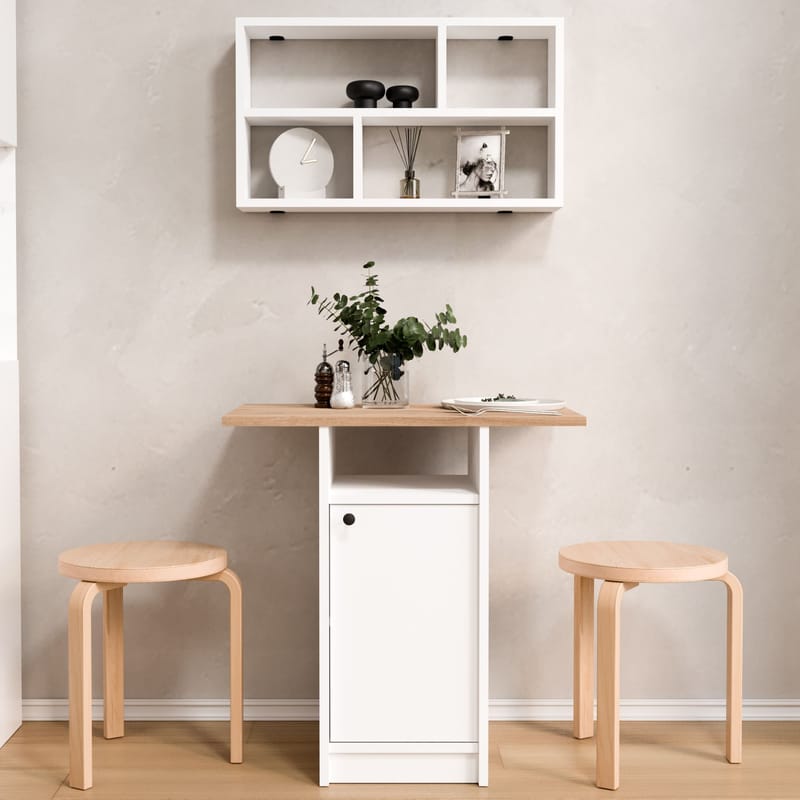 Spisebord- og vegghylle-sett (2 deler) Hanah Home Nord (72 x 73,8 x 44,5 cm) Hvit eik - Hvit og eik - Møbler - Bord - Spisegruppe