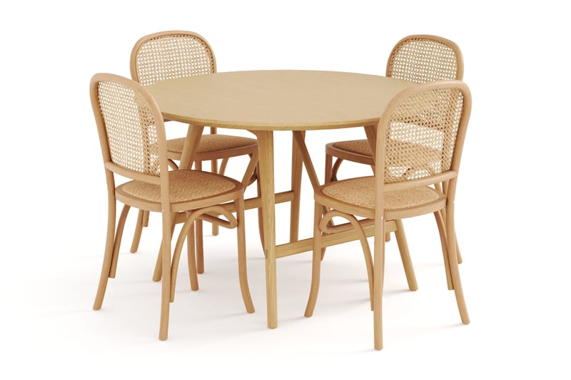 Spisebord Skagana 120 cm  Rundt med 4 Stoler Degors - Natur - Møbler - Bord - Spisegruppe