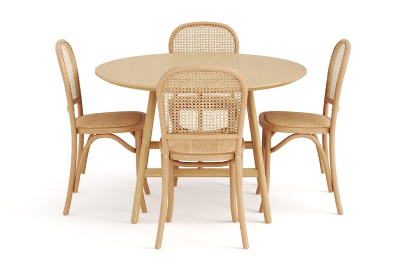 Spisebord Skagana 120 cm  Rundt med 4 Stoler Degors - Natur - Møbler - Bord - Spisegruppe